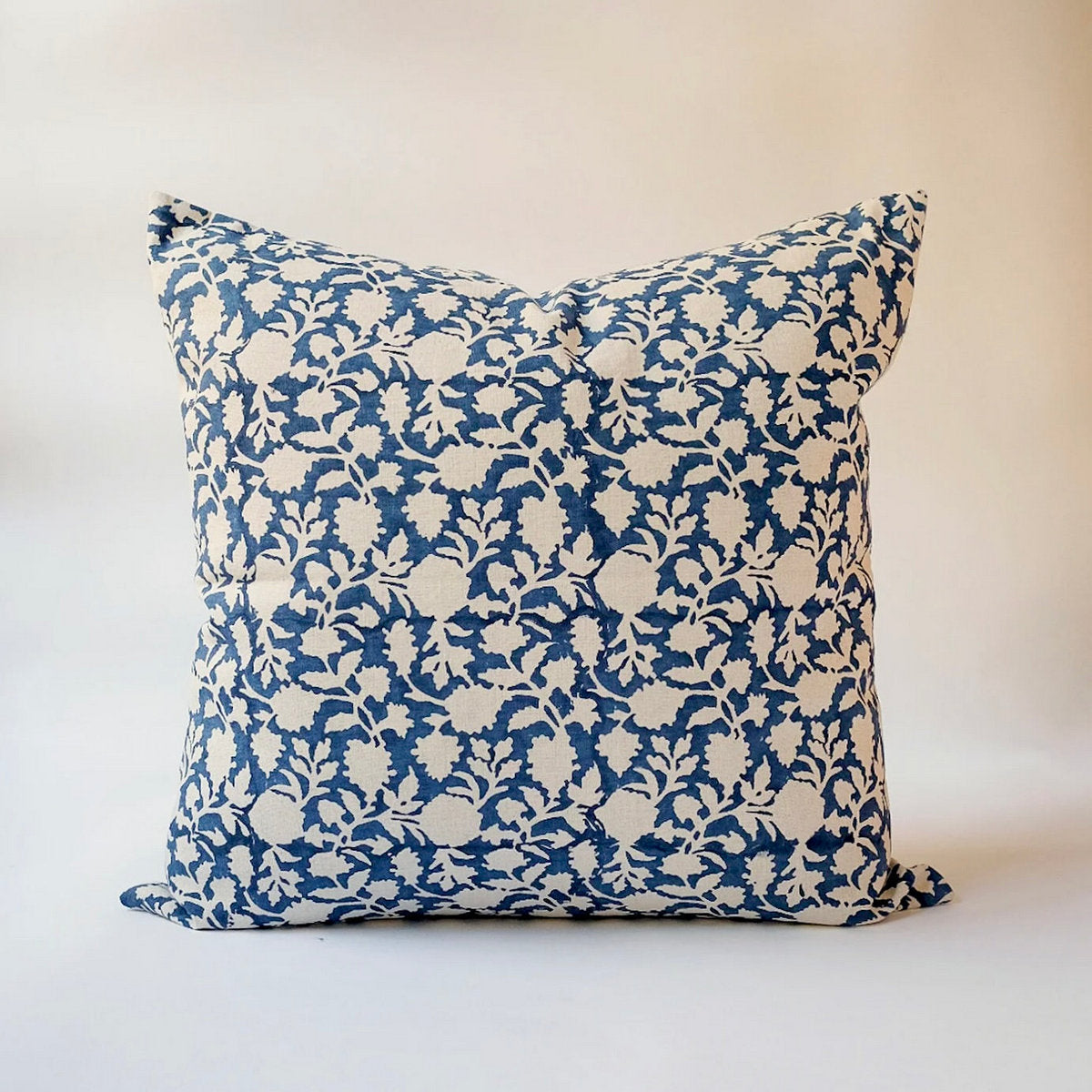 Amna Hand Block Printed Linen Pillow Cover, 22x22