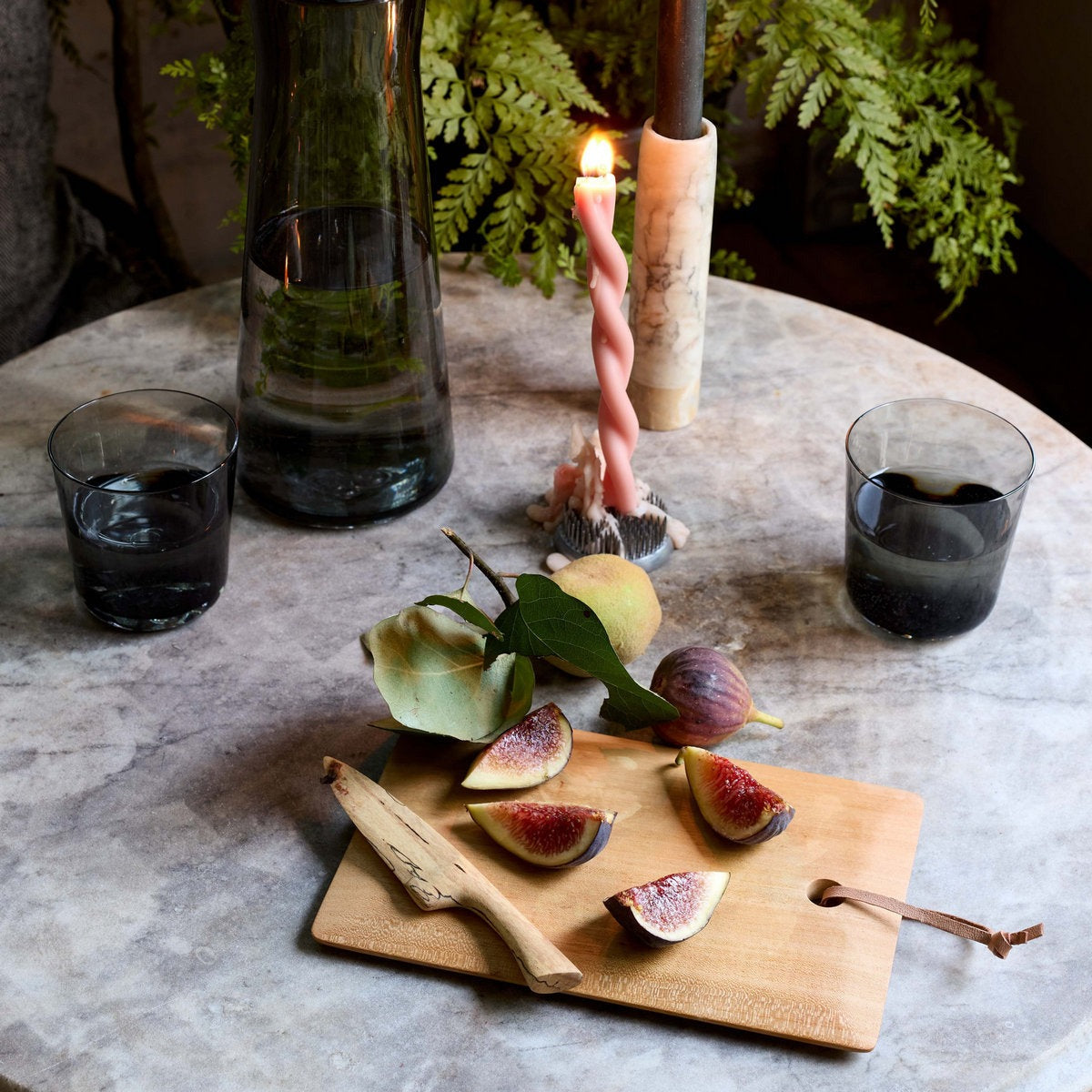 Serving and Bar Essentials with mahogany cutting board ideal for bar tools fruits and herbs