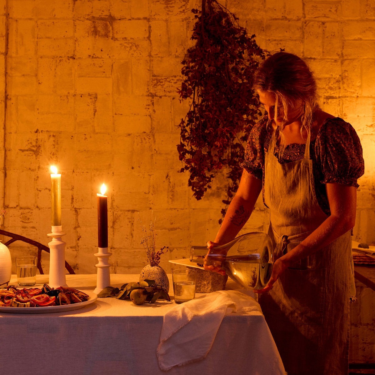 Clear glass decanter handmade from reclaimed materials for bar or dining table