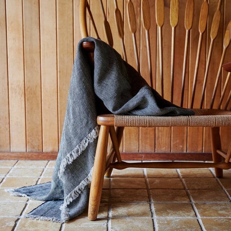 Linen Throw in Charcoal