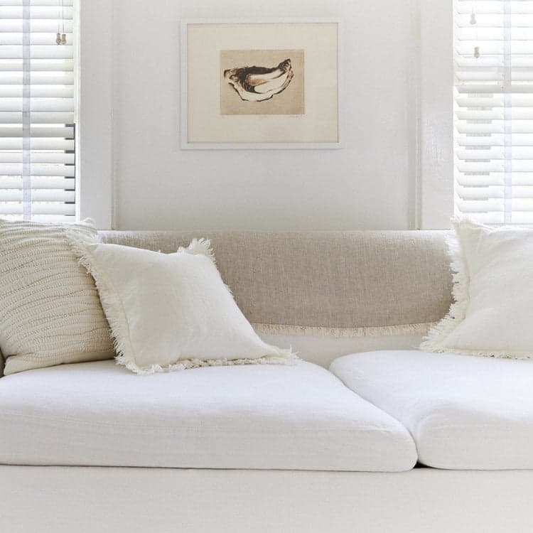 Fringed Linen Pillow in White, 20 x 20 - Bloomist