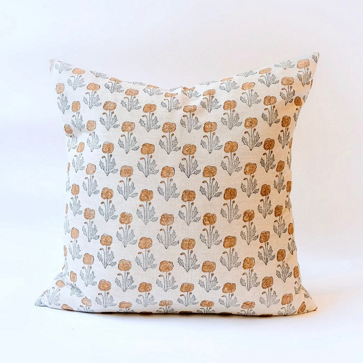 Zoya Hand Block Printed Linen Pillow Cover, 22x22 - Bloomist