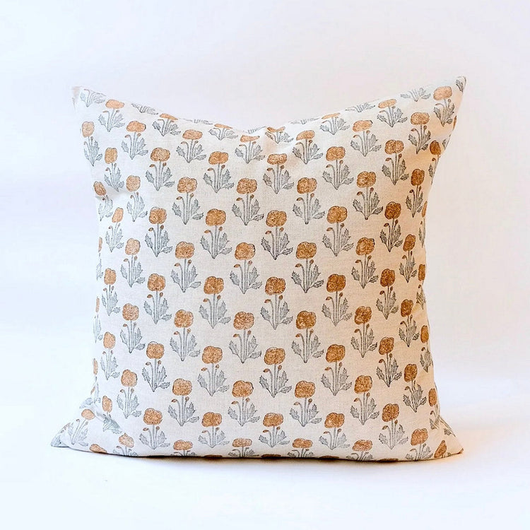 Zoya Hand Block Printed Linen Pillow Cover, 22x22 - Bloomist