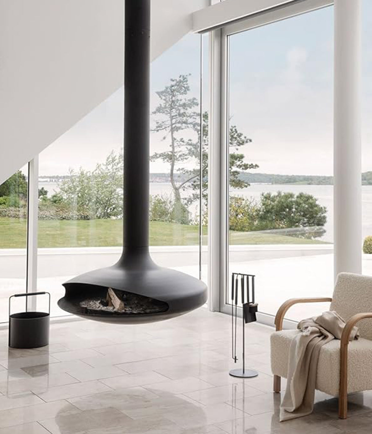 Ashi Firewood Basket with Black Handle | Modern Fireplace Storage