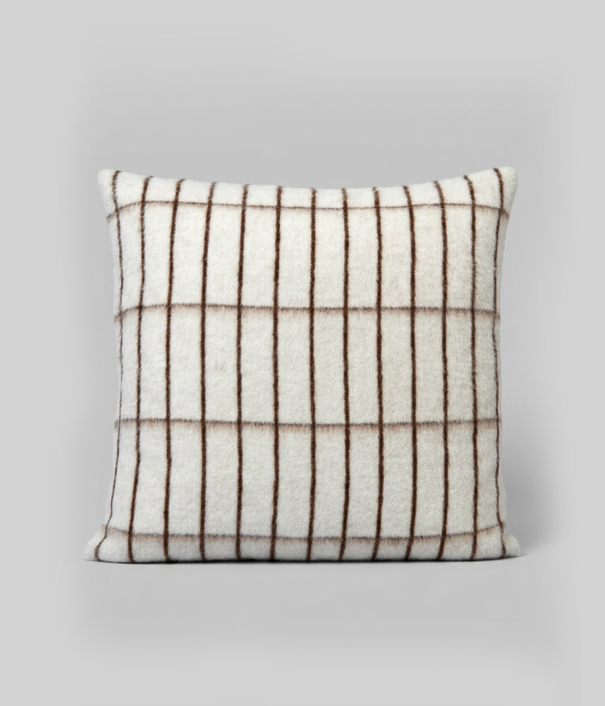 Aalto tan throw pillow 23x23 zero dye superfine alpaca asymmetric sepia grid