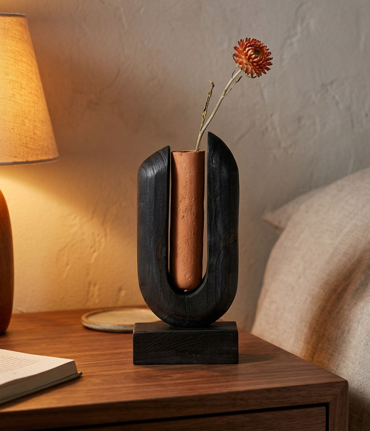 Arched Wood Vase, Charcoal