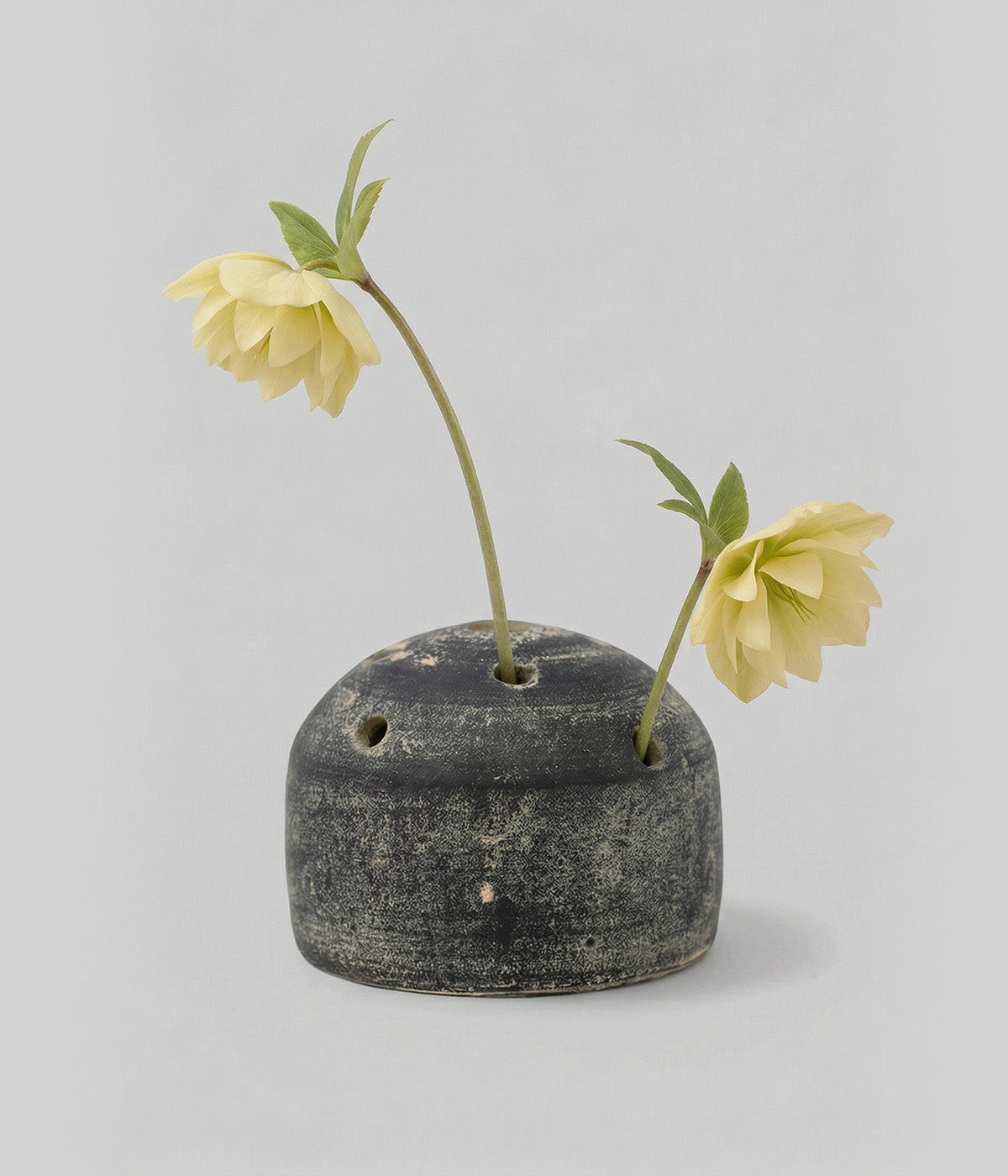 Grey terra cotta frog vase with charcoal wash finish