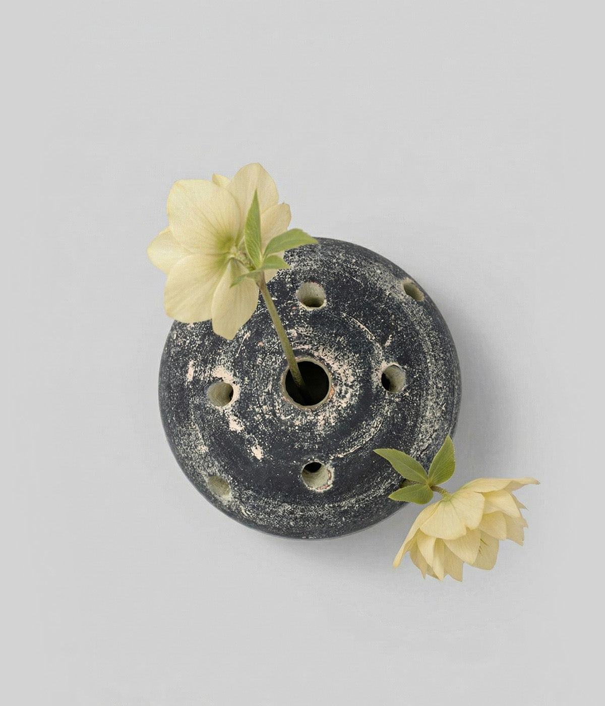 Grey ceramic frog vase with matte textured surface