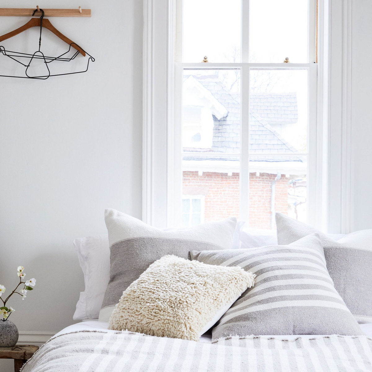 Handmade Wool Shag Pillow in Ivory, 18x18 - Bloomist