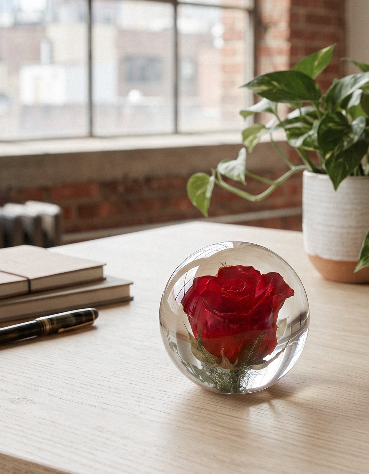 Rose Botanical Resin Paperweight