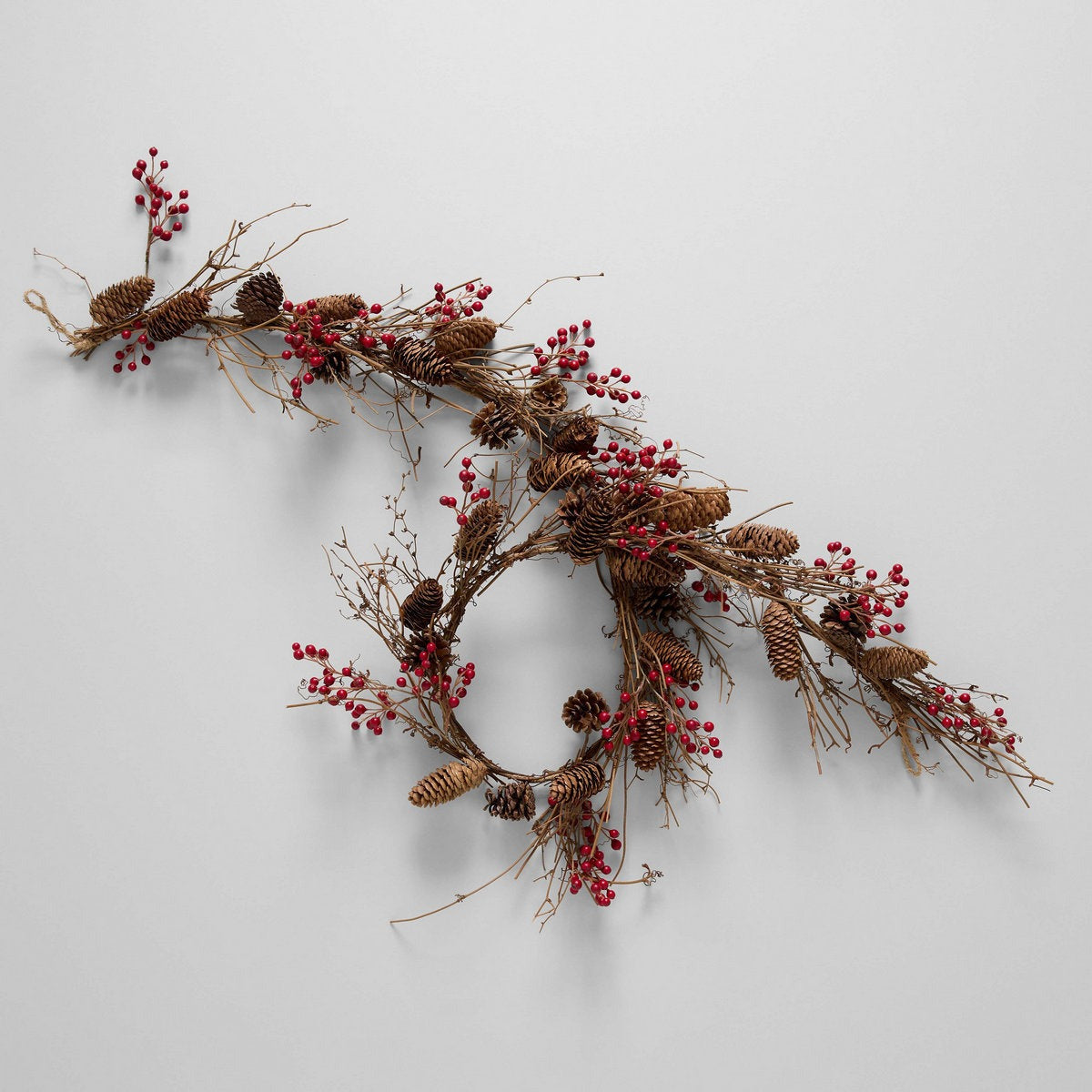 Festive Fireplace Mantel Decor with realistic red ilex berry garland for mantel or table styling