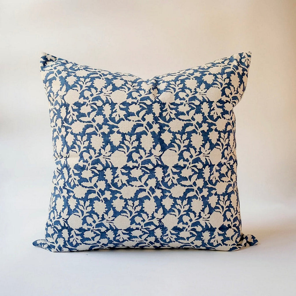 Amna Hand Block Printed Linen Pillow Cover, 22x22 - Bloomist