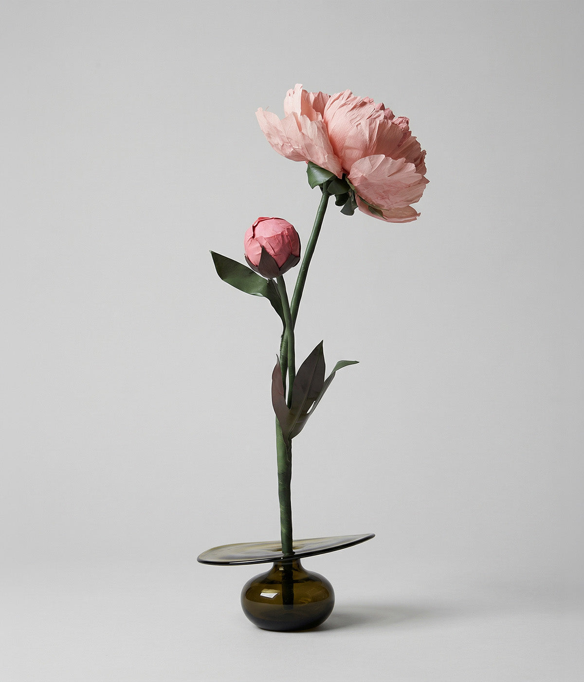 Chinese peony beeswax paper flower in a small glass base