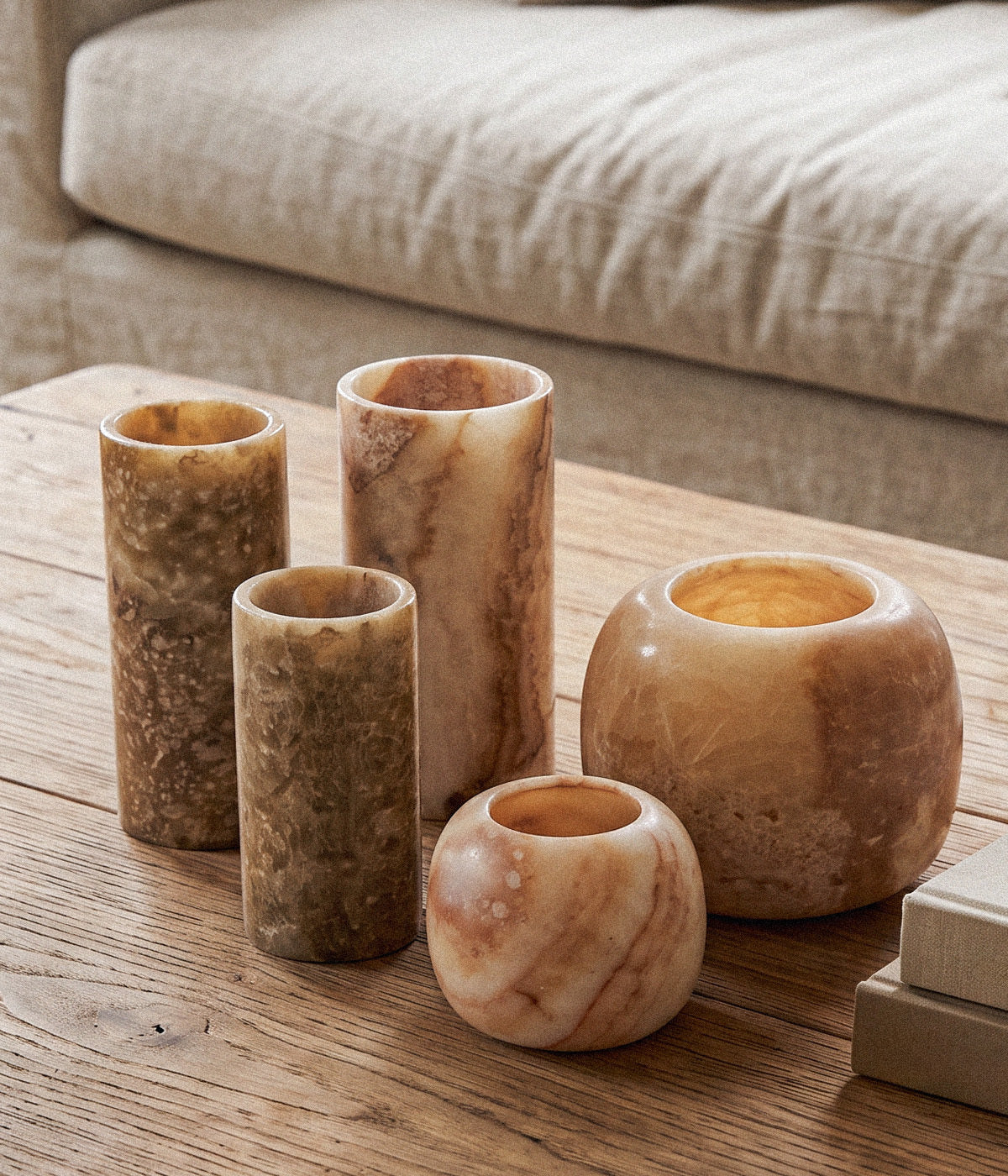 Cylinder Amber Alabaster Vase and Candleholder