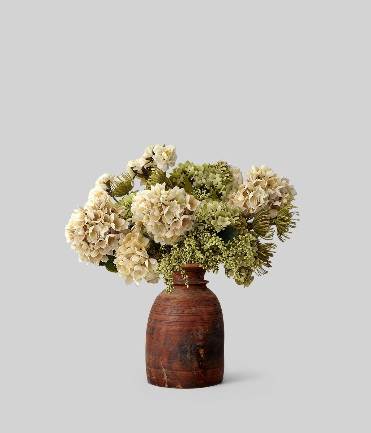 Artificial Hydrangea and Rose Bouquet  with soft green and cream tones