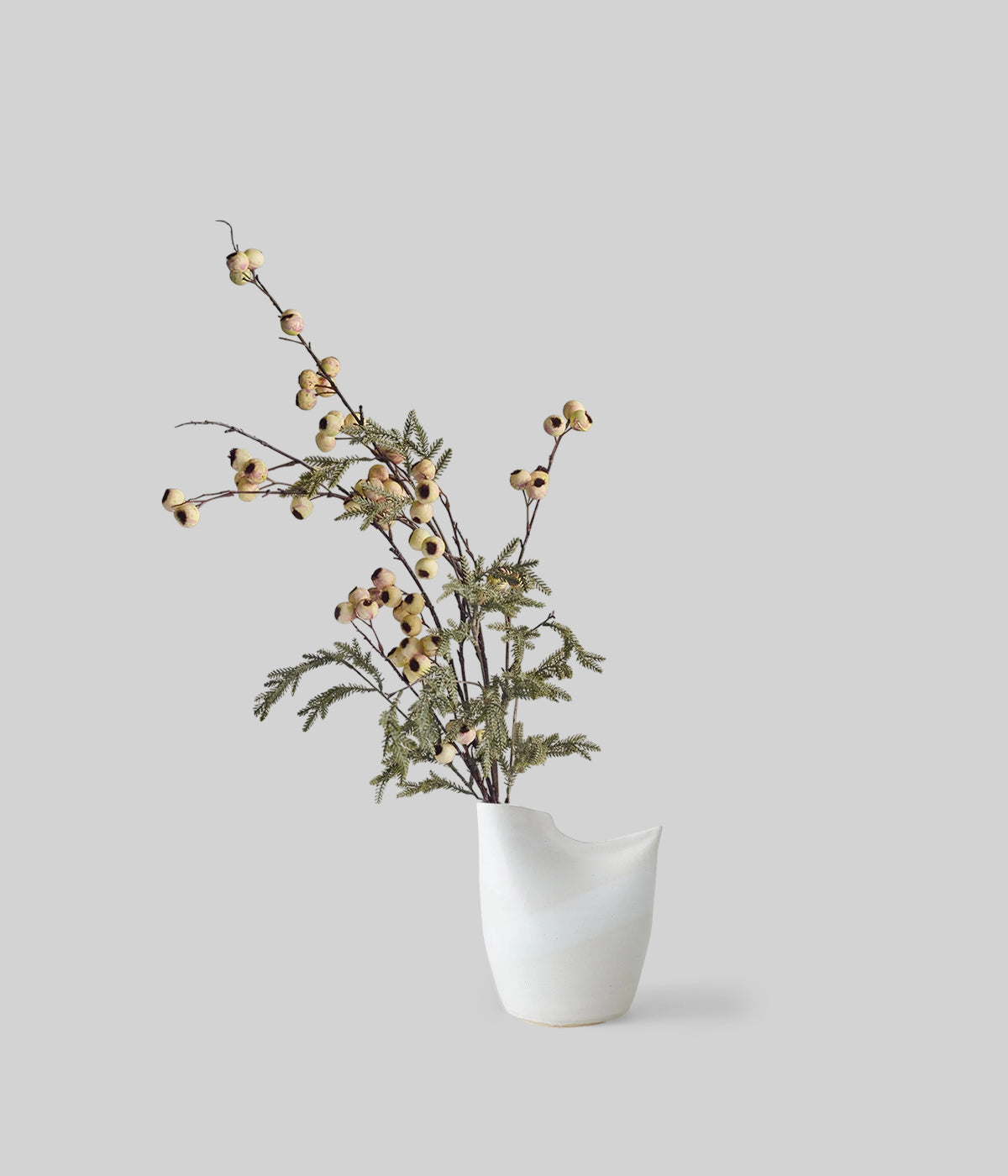 Faux bouquet with realistic texture and frosted finish of pine