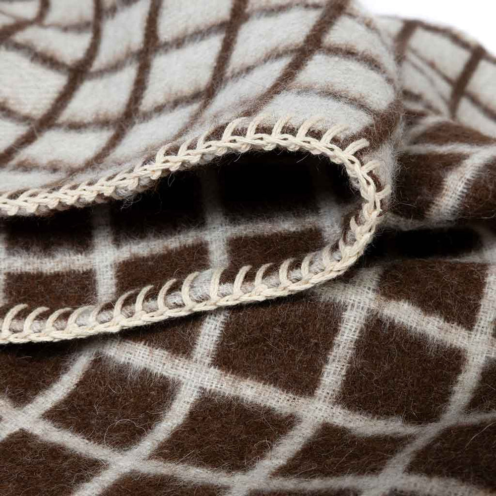 Floyd throw coffee face showing pale ivory grid lines on dark coffee ground
