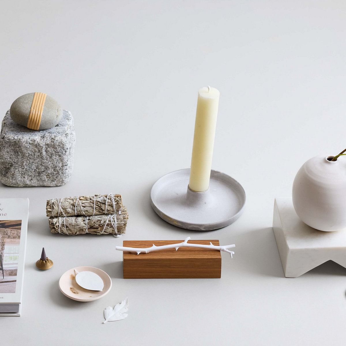 Stoneware Candlestick Holder, Grey - Thumbnail 4