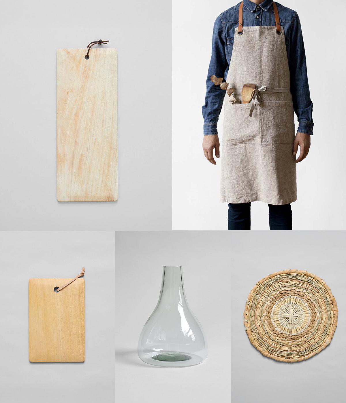 Entertaining Essentials Kit with Wooden Cheese Boards, Wine Decanter, Woven Placemats, Linen Apron