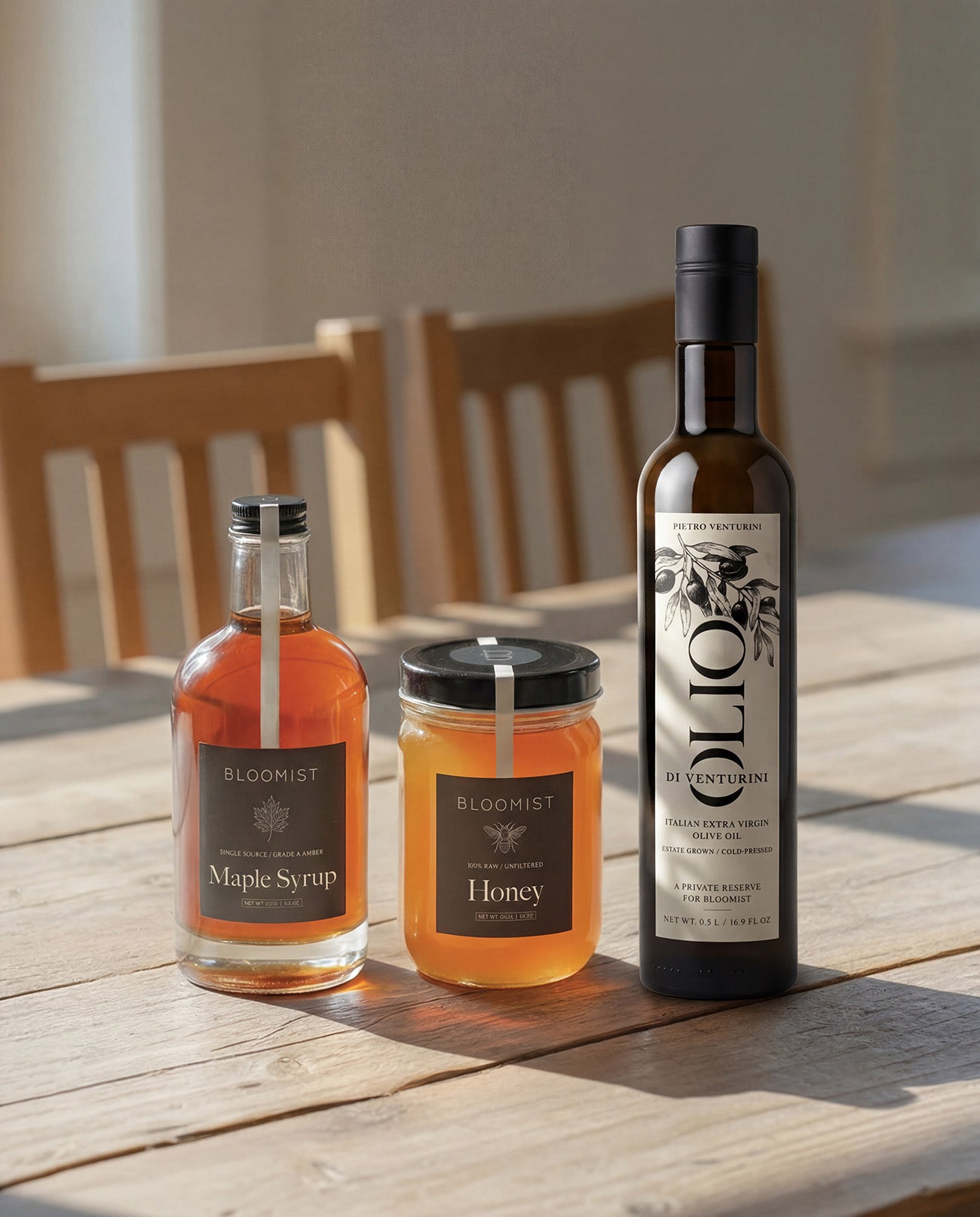 House Warming Gift Set with small-batch honey olive oil and maple syrup