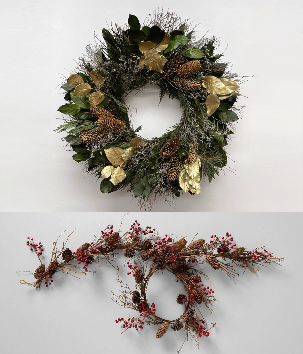 Winter Wreath and Garland Set for mantel table or front door decor