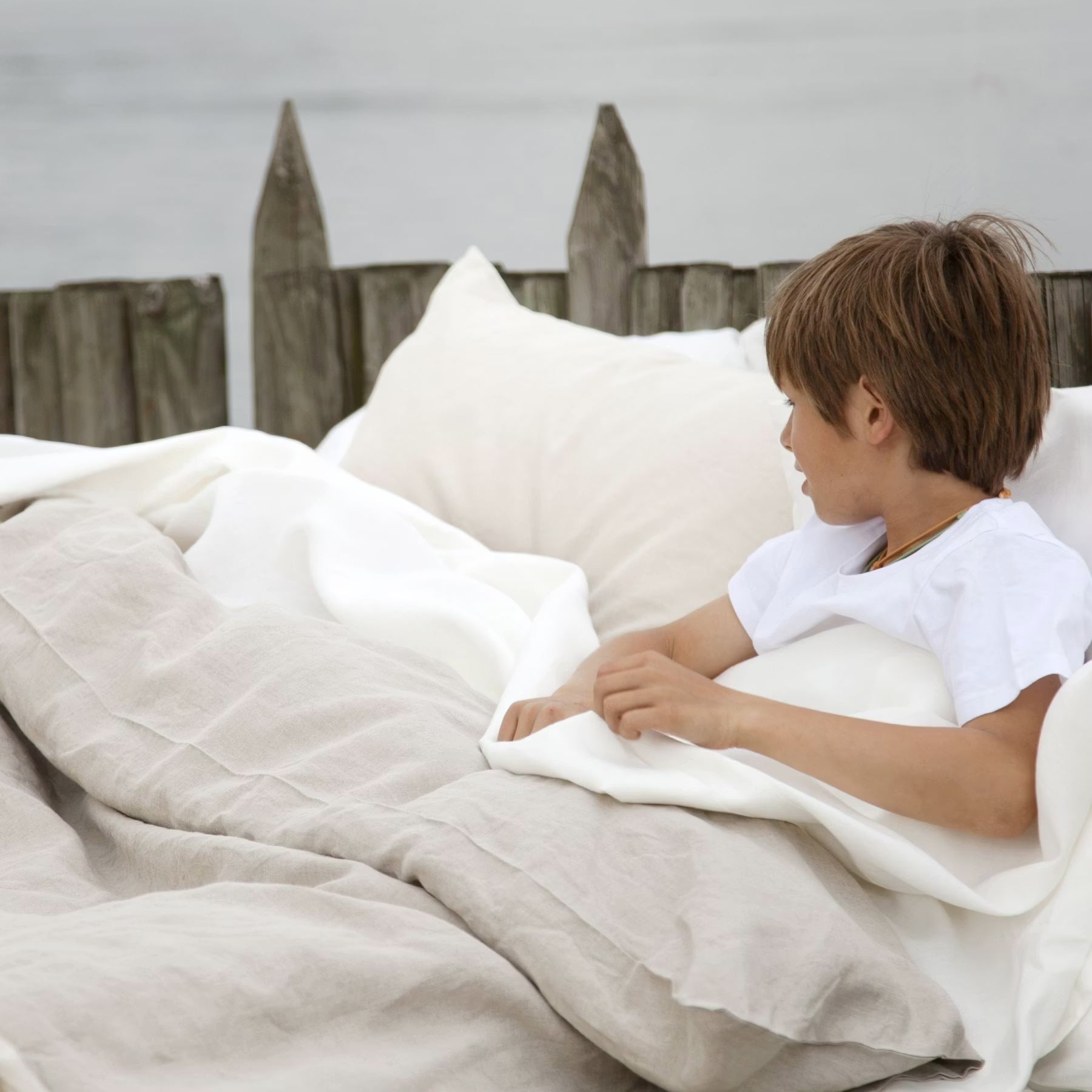 Flax linen fitted sheet king in organic Belgian linen