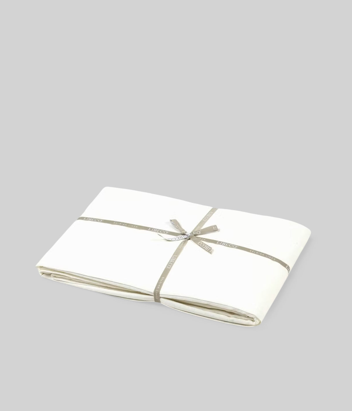 Linen flat sheet in oyster tone woven in Belgium from organic Flemish flax