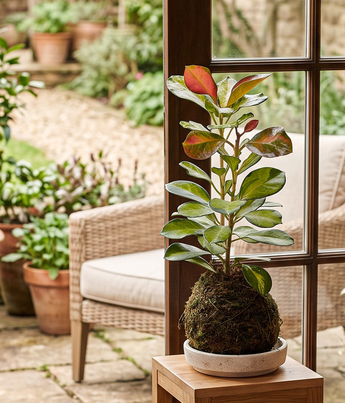 Hoya australis Lisa kokedama beside a bright window