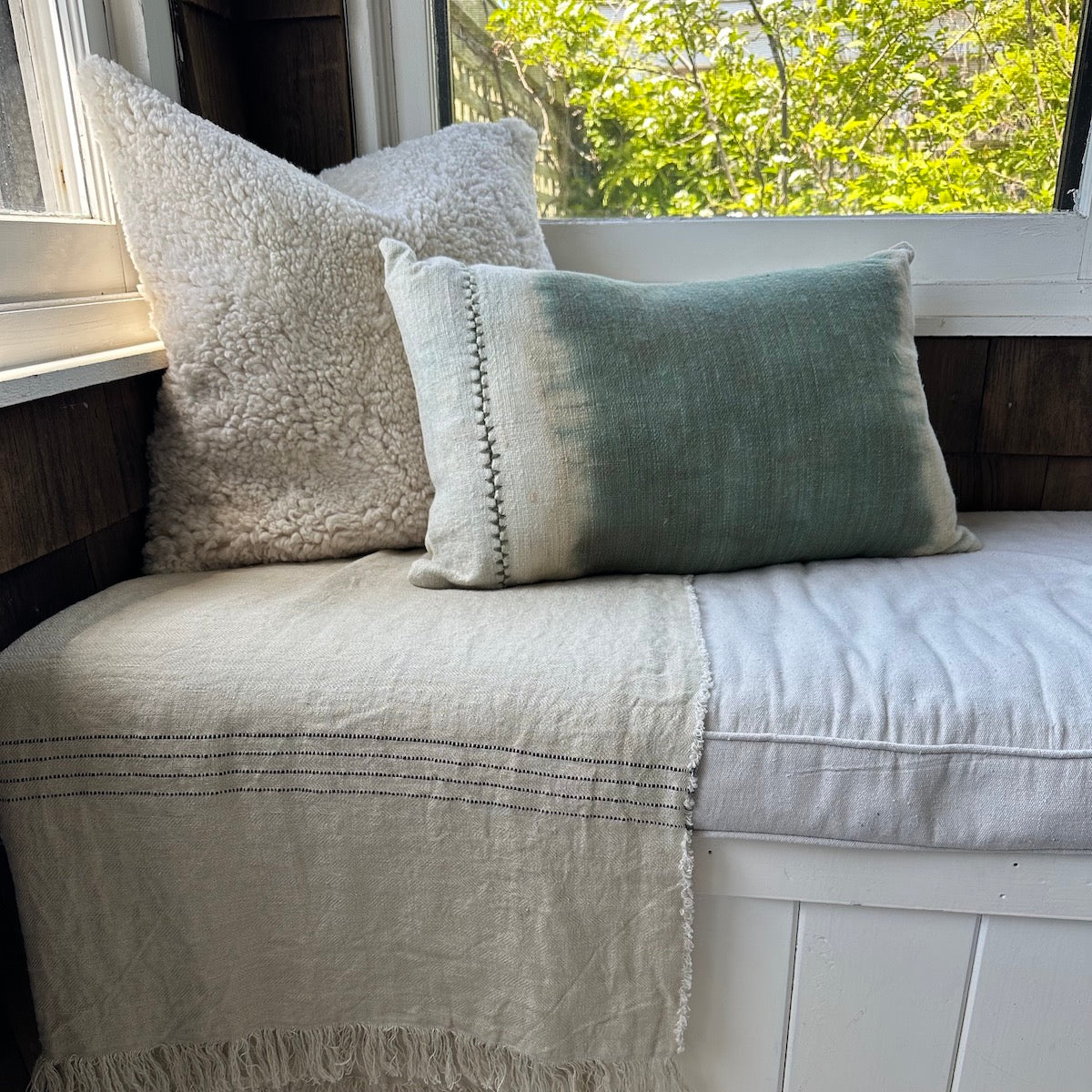 Dip-Dyed Wool Pillow With Blue-Green Center, 16x24 - Bloomist