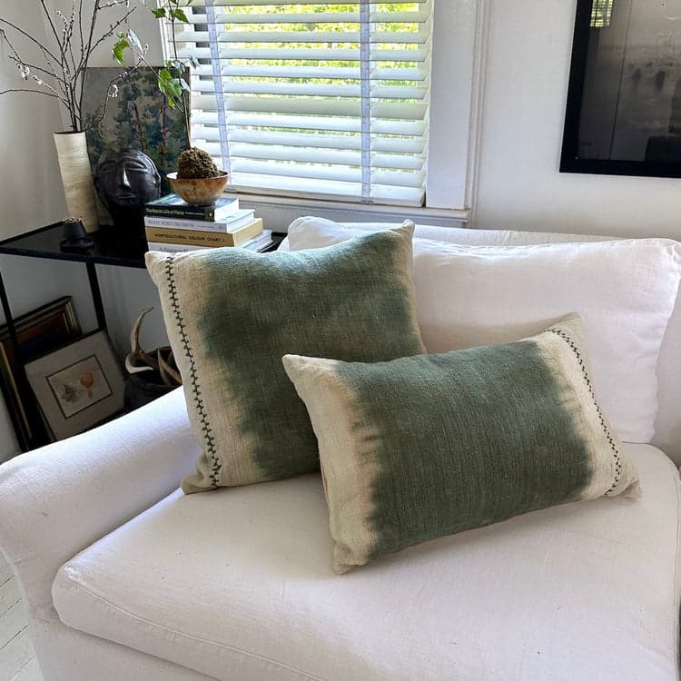 Dip-Dyed Wool Pillow With Blue-Green Center, 22x22