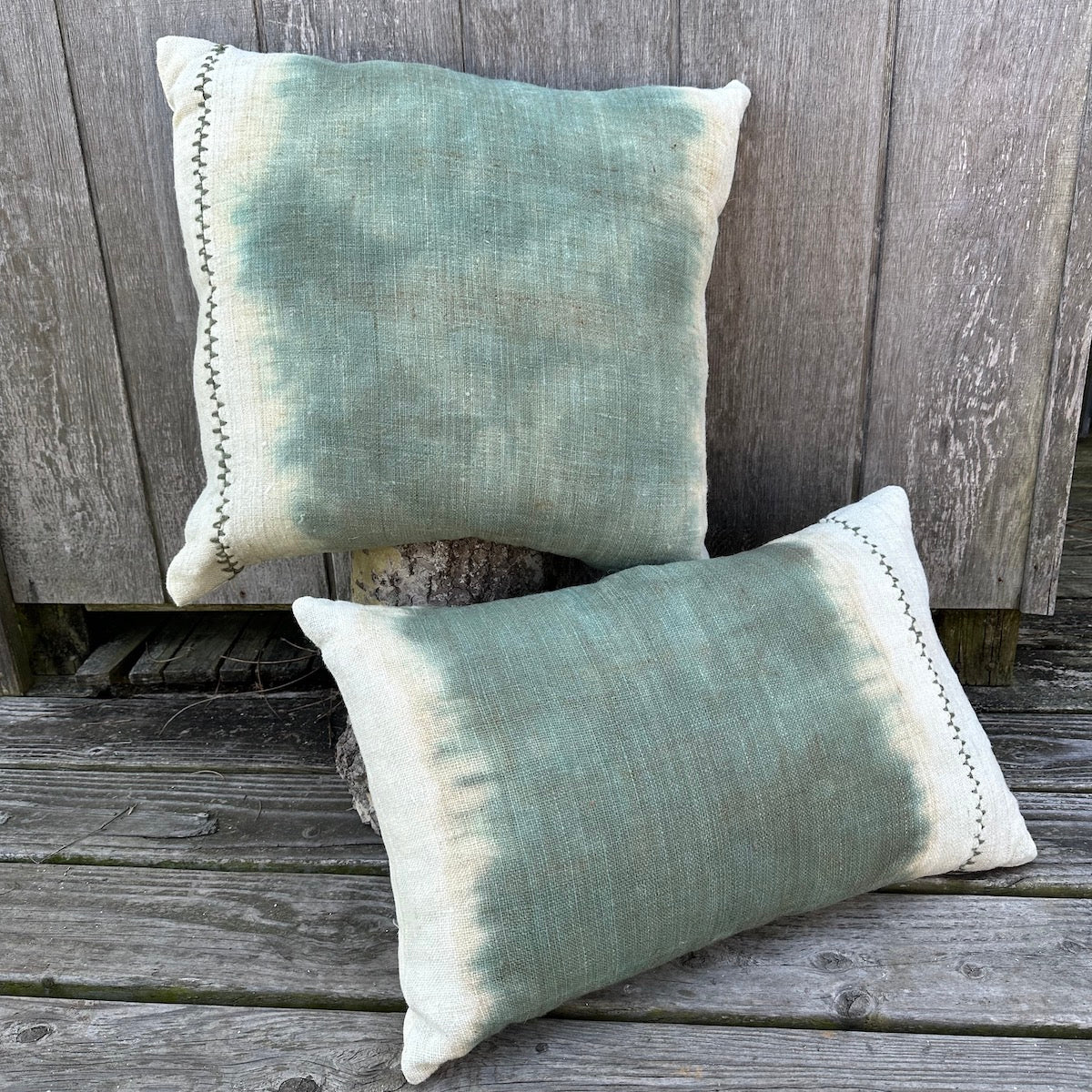 Dip-Dyed Wool Pillow With Blue-Green Center, 16x24 - Bloomist