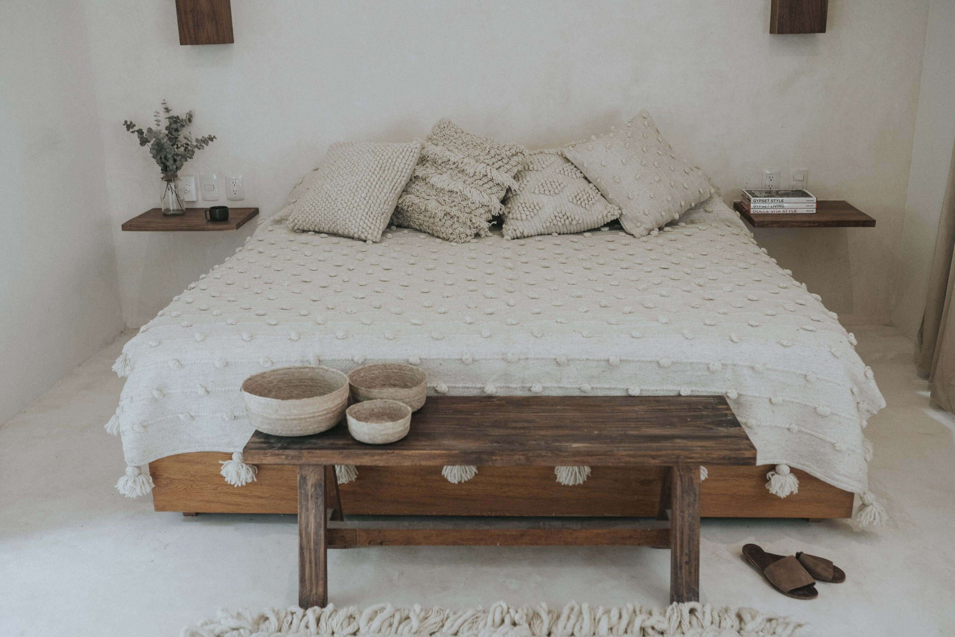 Natural throw pillows handcrafted in central Mexico