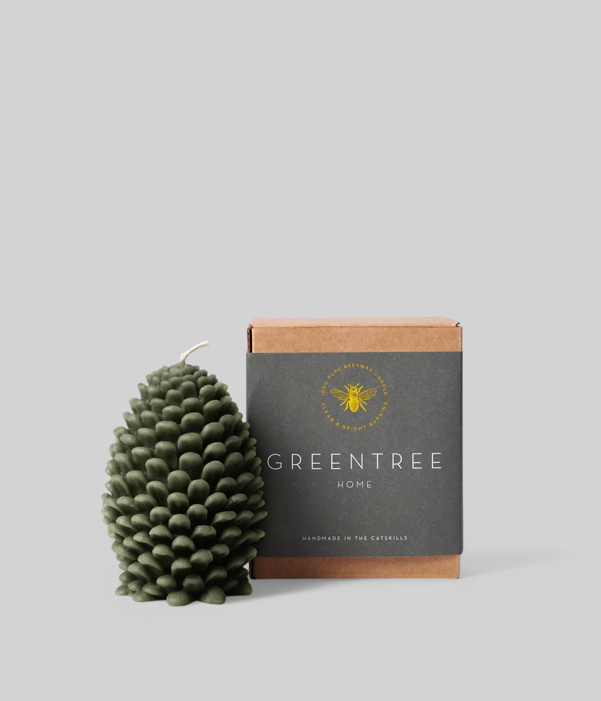 Large beeswax pine cone candle in antique dark green, centerpiece decor
