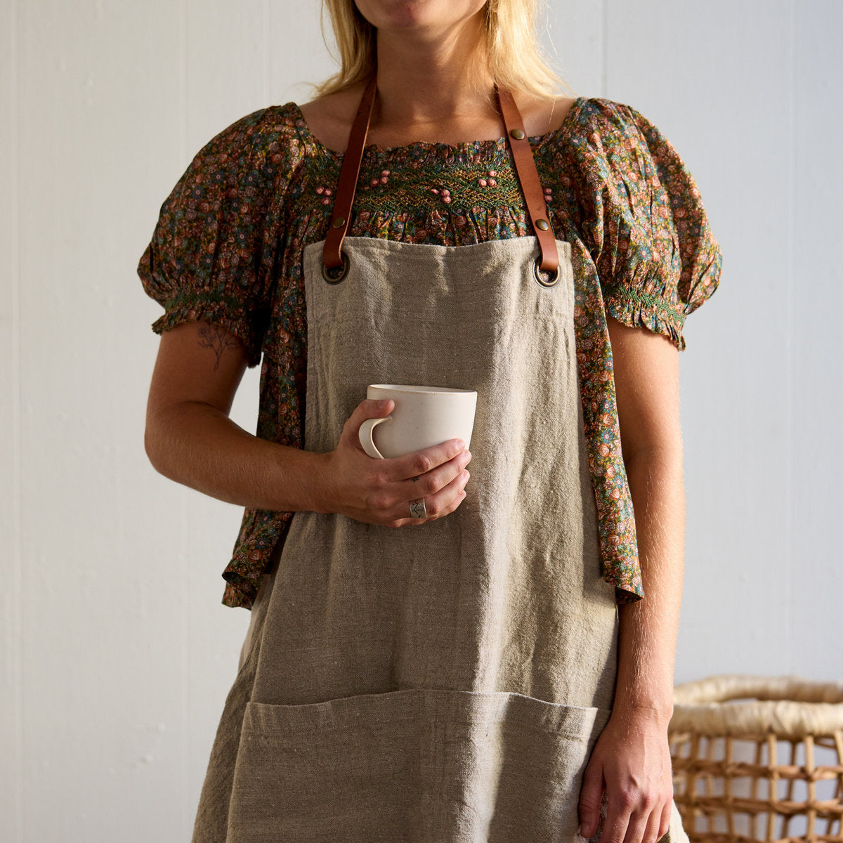 Bloomist's Stonewashed Natural Linen and Leather Apron