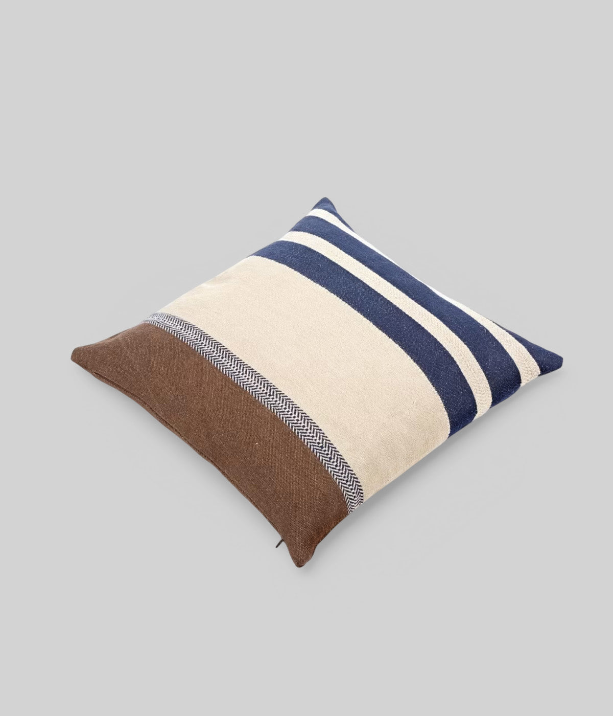 Indigo stripe pillow cover with  herringbone accent