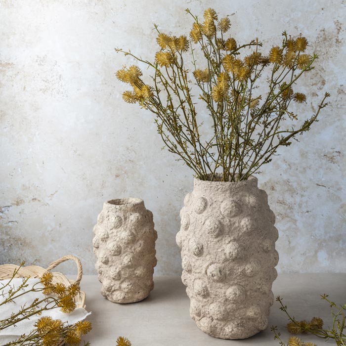 Artificial Meadow Pom Pom stem with honeyed pom pom flower heads arranged in a slender bud vase.