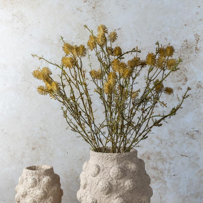 Artificial Meadow Pom Pom stem with honeyed pom pom flower heads arranged in a slender bud vase.