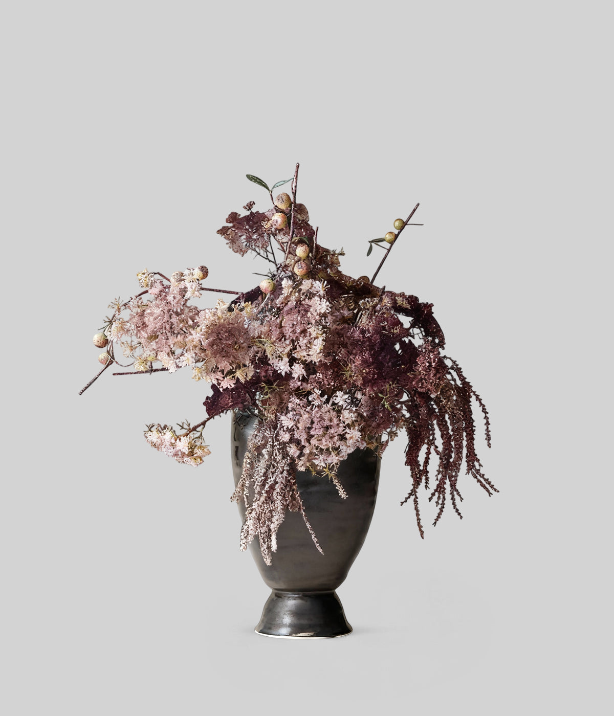 Blush and purple faux flower arrangement designed for tall vases and entryways