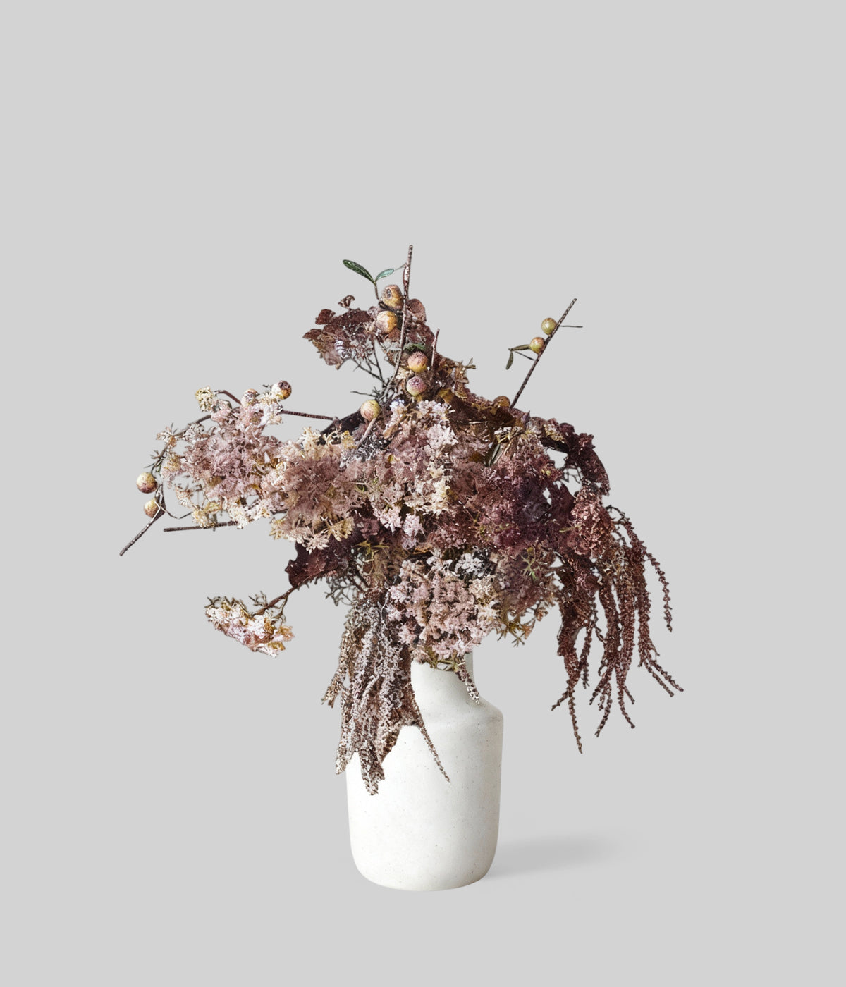 Mirabelle realistic faux flowers bouquet with cascading amaranthus and sculptural berry accents