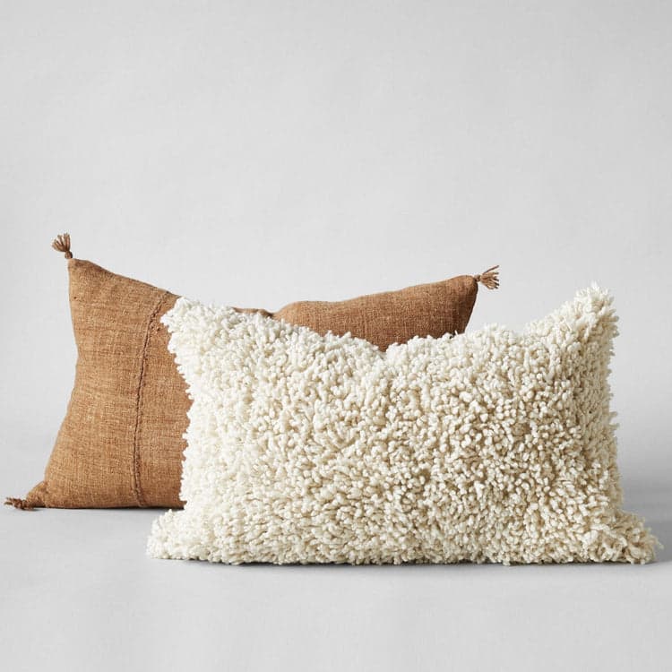 Handmade Wool Shag Pillow in Ivory, 16x24 - Bloomist
