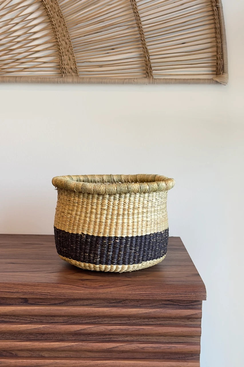 black woven planter Perfect Basket Planter, Natural and Black