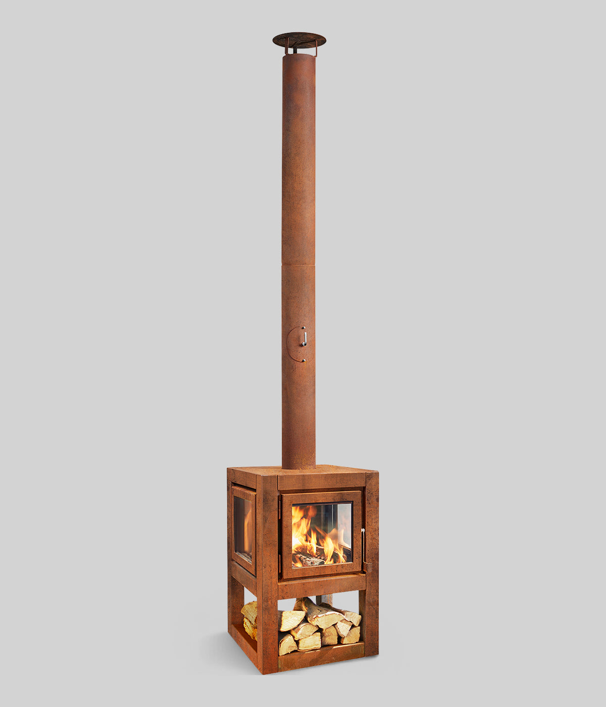 compact wood burning fireplace for small patio