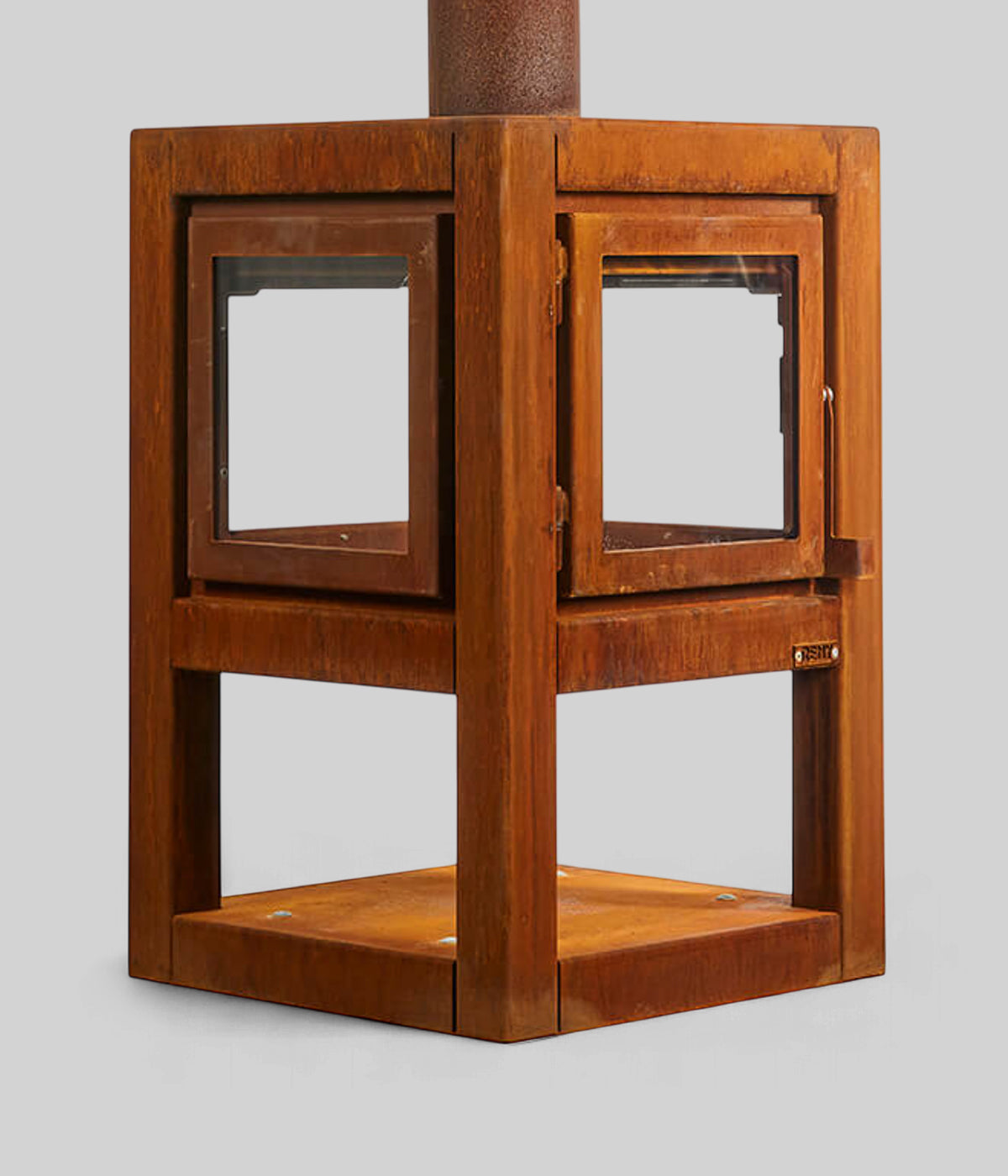 compact steel outdoor fireplace