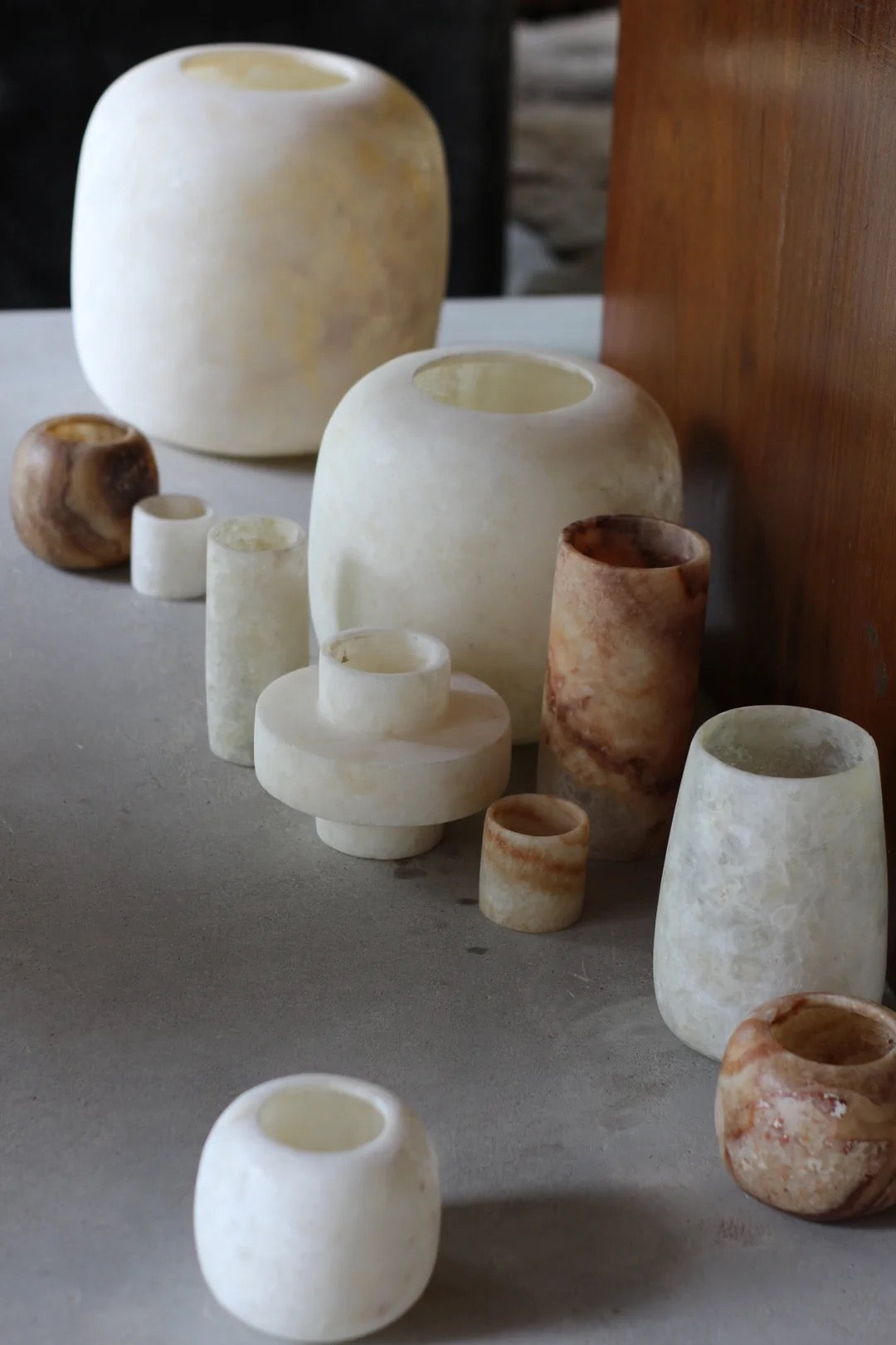 Round Alabaster Candle Holder