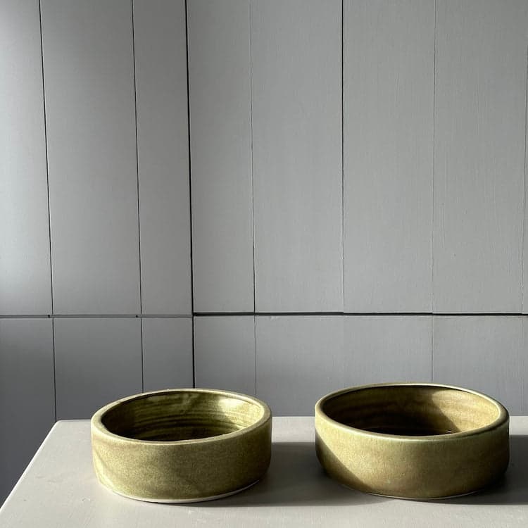 Stoneware Ikebana Bowl, Olive
