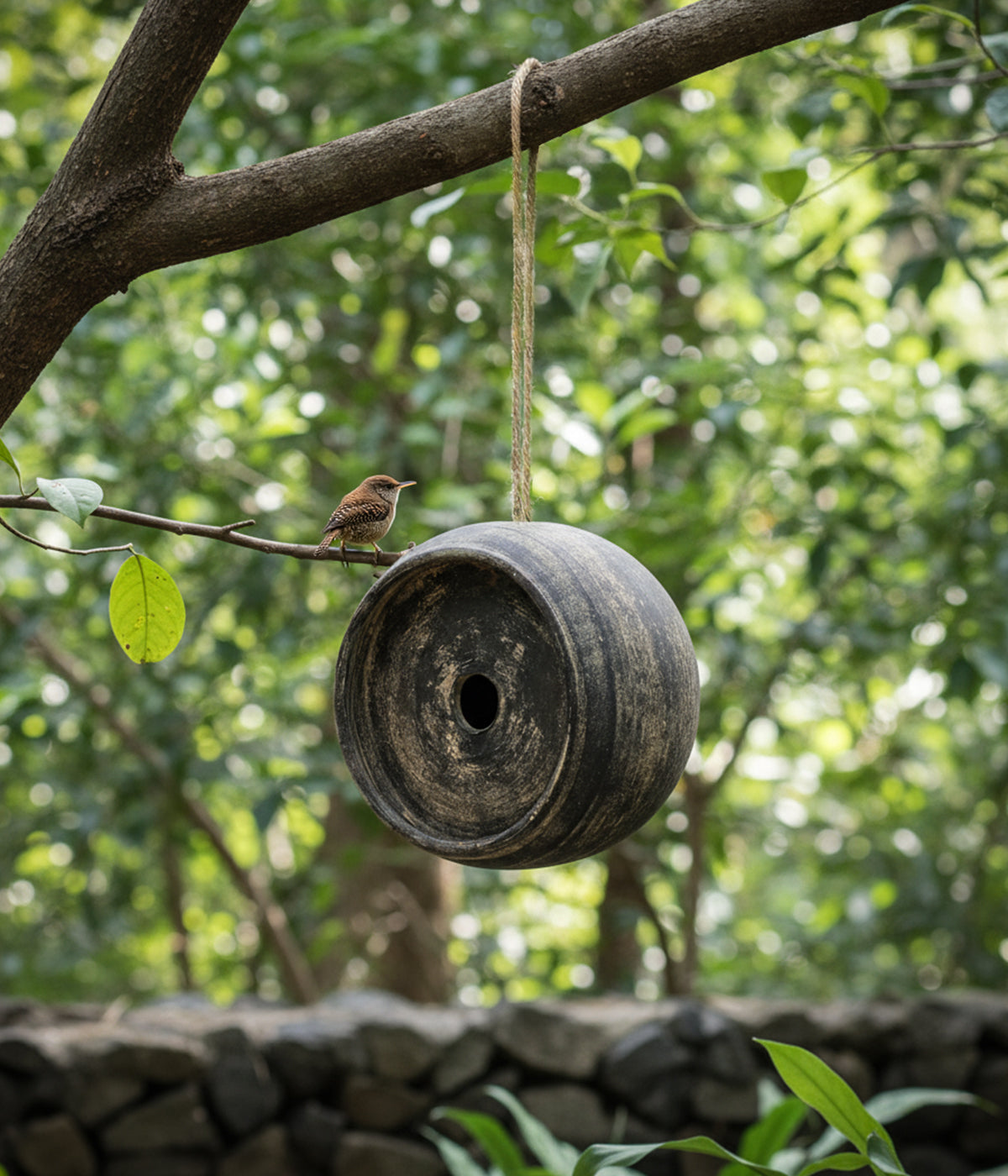 Clay Birdhouse with Bird on it
