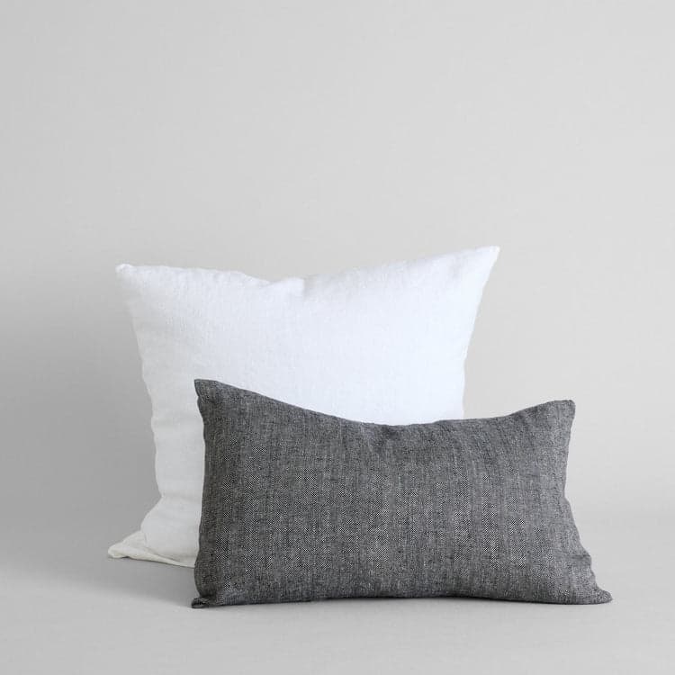 Herringbone Linen Pillow in Black, 16 x 24