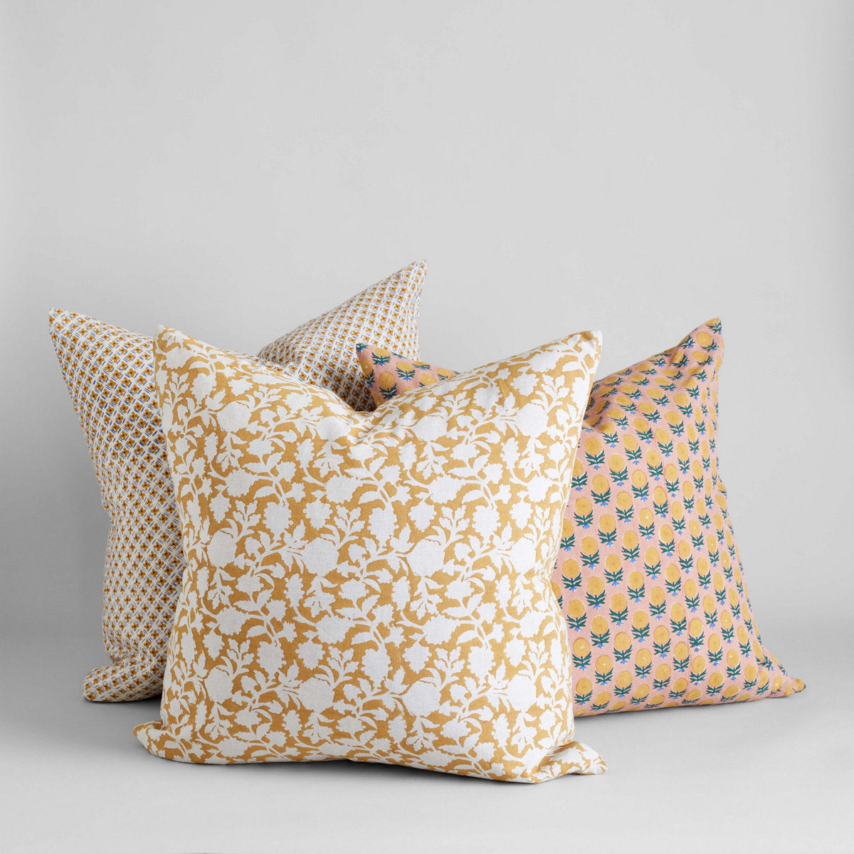 Pakhi Hand Block Printed Linen Pillow Cover, 22x22 - Bloomist