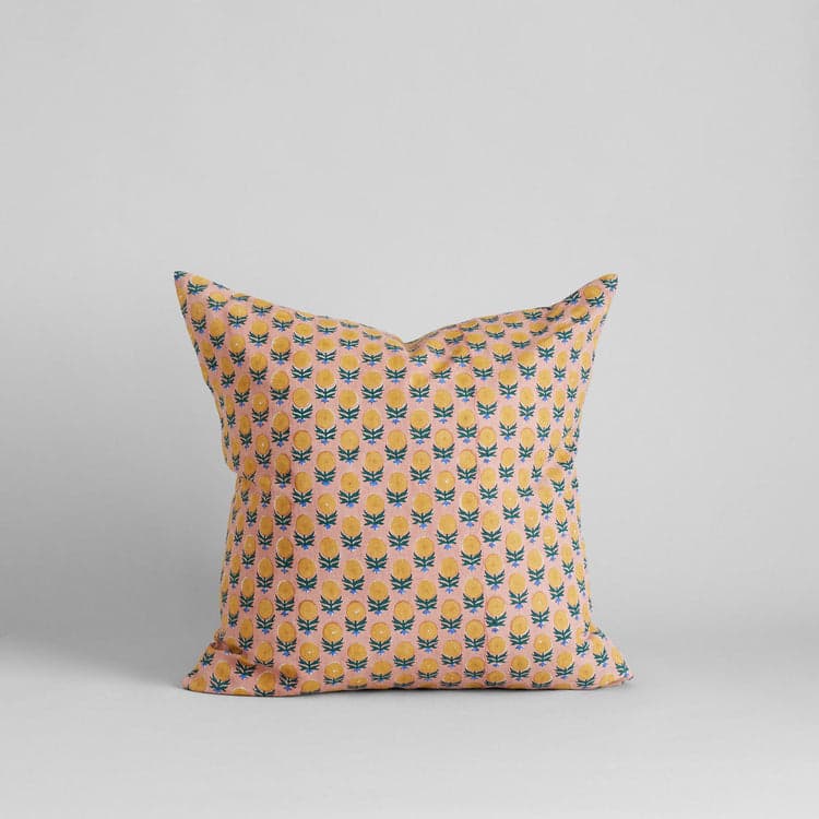 Pakhi Hand Block Printed Linen Pillow Cover, 22x22 - Bloomist