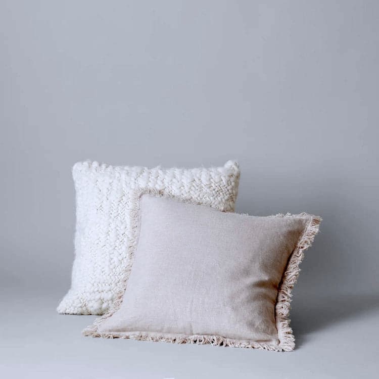 Fringed Linen Pillow in Natural, 20 x 20